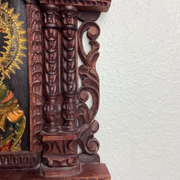 Vintage Religious Old Icona Virgin Mary & Baby Jesus Framed Picture - Picture 9 of 16